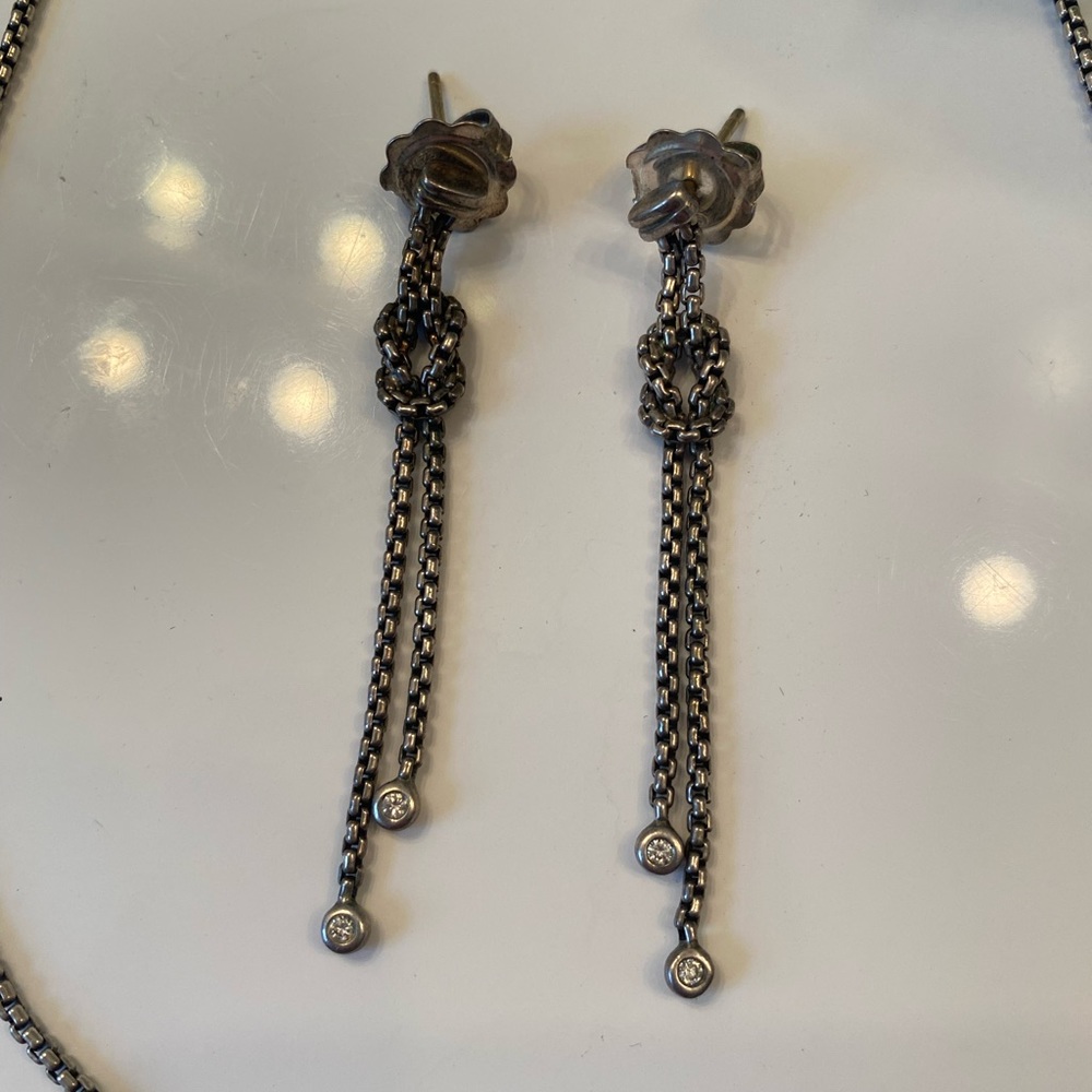 David Yurman Sterling Silver and Diamond Knot Earrings